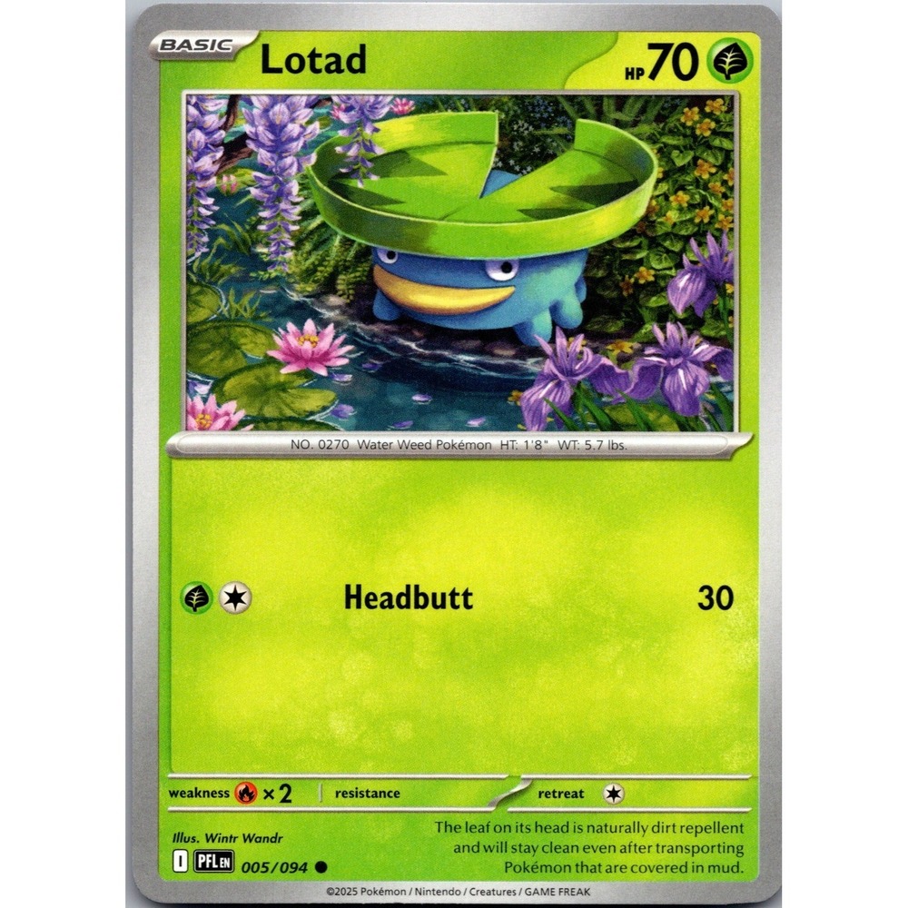 Pokemon Lotad Common ME02 Phantasmal Flames 005/094 LP Grass Type Card